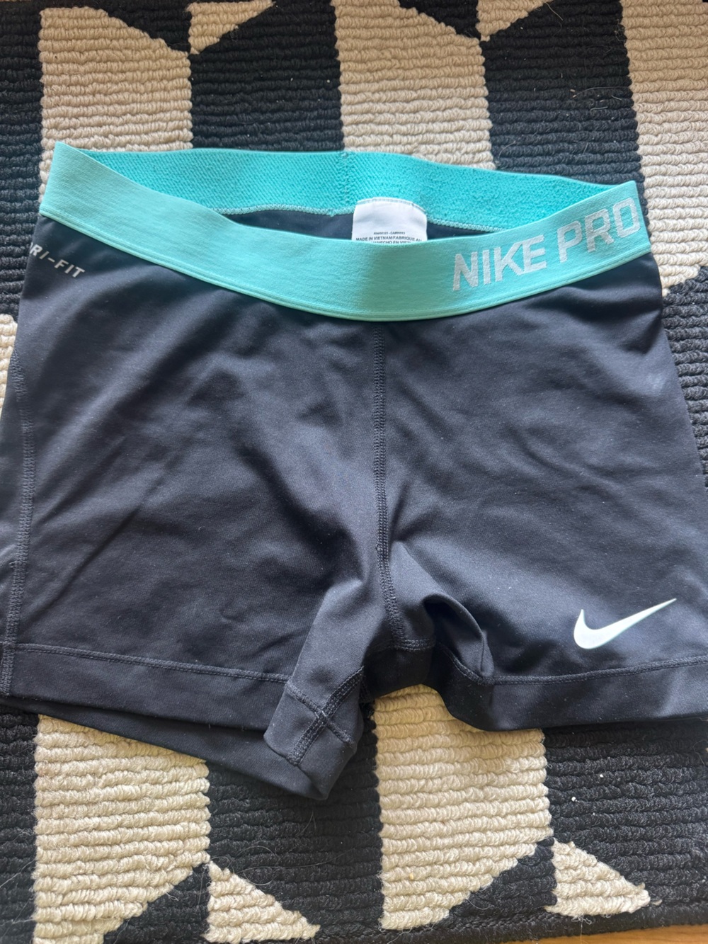 Nike Pro Black Compression Shorts with Teal Waistband